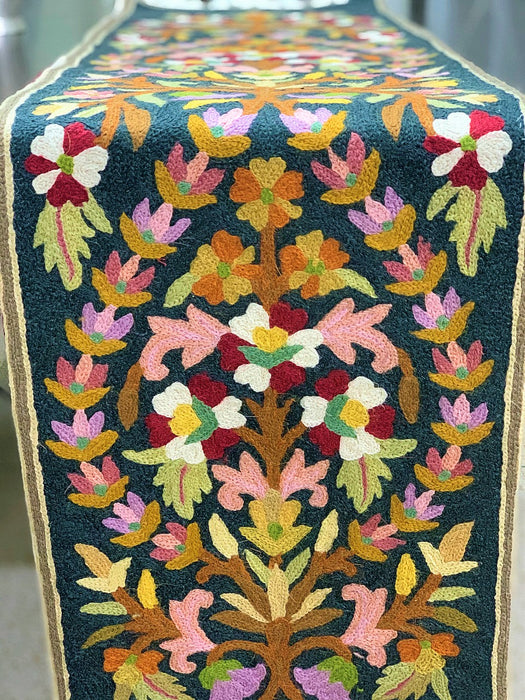 IndicHues Handmade Hand Embroidered With Wool Thread Crewel Work 1x4 feet Table Runner From Kashmir