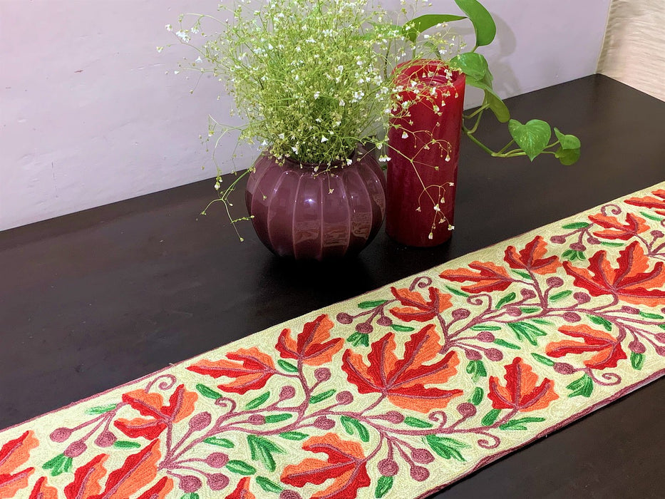 IndicHues Handmade Hand Embroidered With Silk Thread Crewel Work 1x5 feet Table Runner From Kashmir