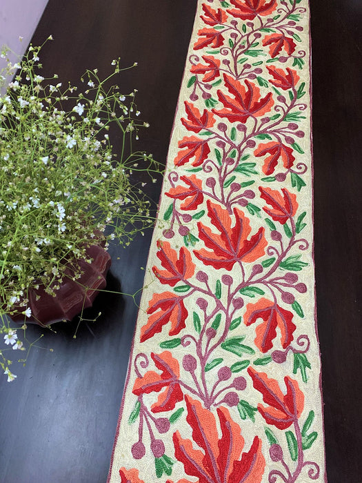 IndicHues Handmade Hand Embroidered With Silk Thread Crewel Work 1x5 feet Table Runner From Kashmir