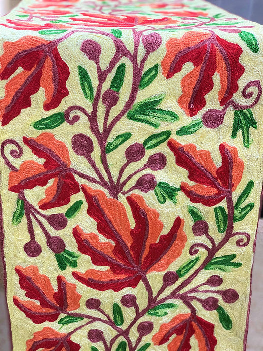 IndicHues Handmade Hand Embroidered With Silk Thread Crewel Work 1x5 feet Table Runner From Kashmir