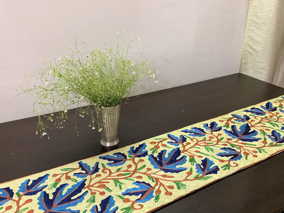 IndicHues Embroidered With Silk Thread Crewel Work Table Runner From Kashmir