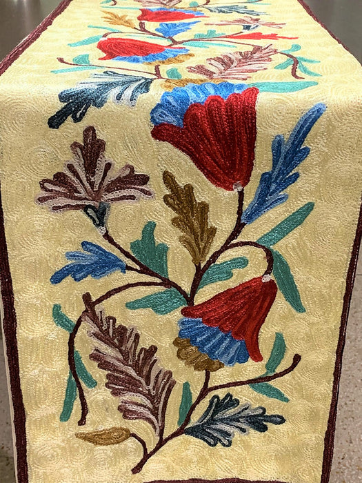 IndicHues Embroidered With Silk Thread Crewel Work Table Runner From Kashmir