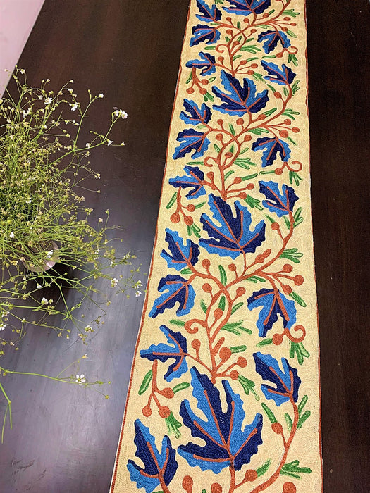 IndicHues Embroidered With Silk Thread Crewel Work Table Runner From Kashmir
