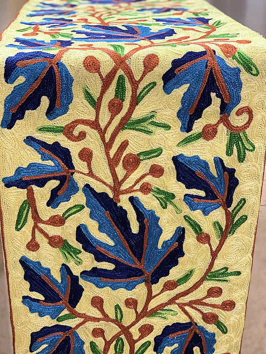 IndicHues Embroidered With Silk Thread Crewel Work Table Runner From Kashmir