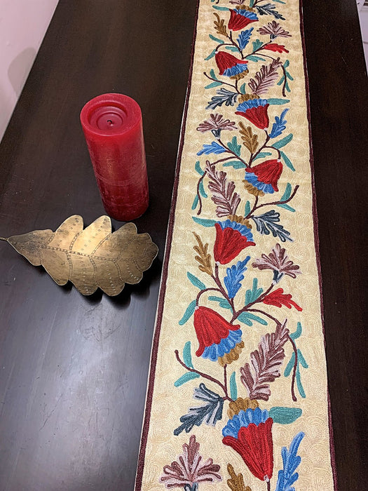 IndicHues Embroidered With Silk Thread Crewel Work Table Runner From Kashmir