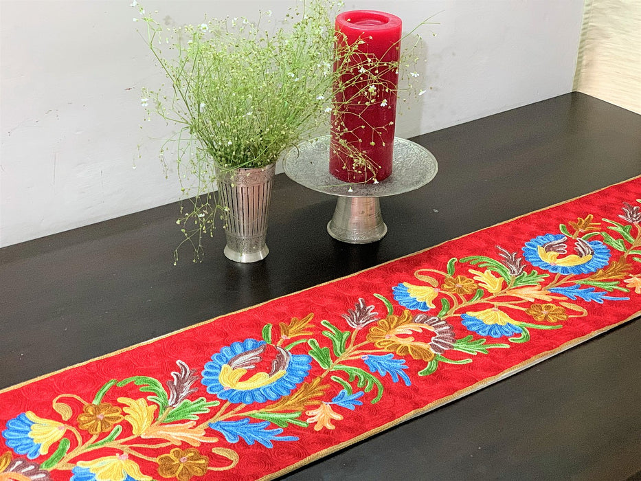 IndicHues Embroidered With Silk Thread Crewel Work Table Runner From Kashmir