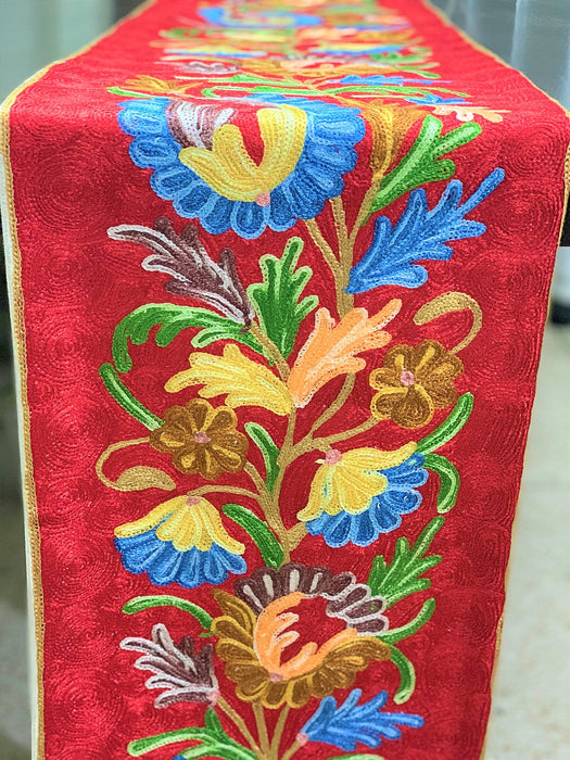IndicHues Embroidered With Silk Thread Crewel Work Table Runner From Kashmir