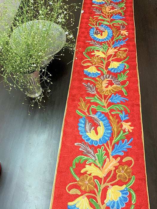 IndicHues Embroidered With Silk Thread Crewel Work Table Runner From Kashmir