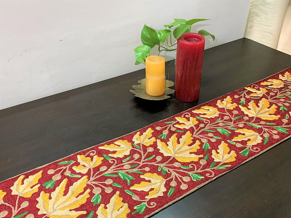 IndicHues Embroidered With Silk Thread Crewel Work Table Runner From Kashmir