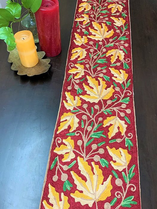 IndicHues Embroidered With Silk Thread Crewel Work Table Runner From Kashmir