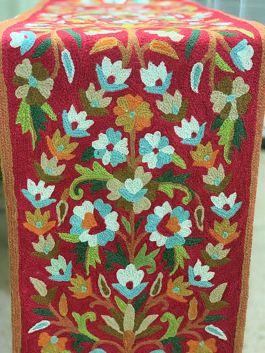IndicHues Handmade Hand Embroidered With Wool Thread Crewel Work 1x4 feet Table Runner From Kashmir