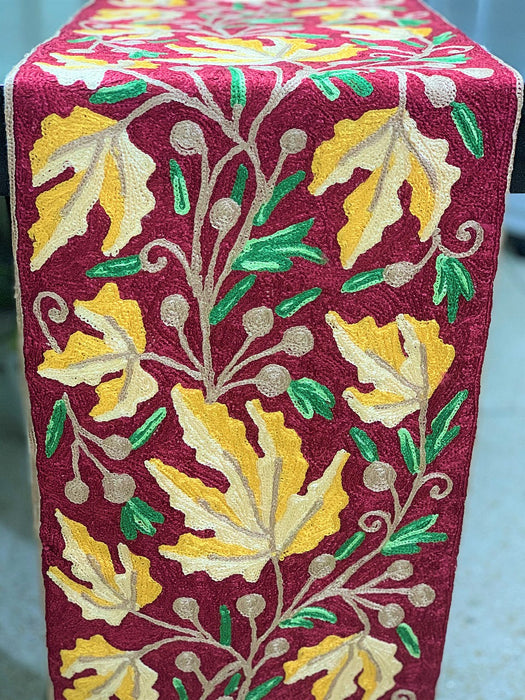 IndicHues Embroidered With Silk Thread Crewel Work Table Runner From Kashmir