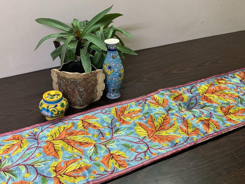 IndicHues Handmade Hand Embroidered With Silk Thread Crewel Work 1x4 feet Table Runner From Kashmir - IndicHues