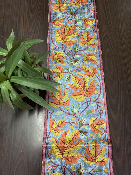 IndicHues Handmade Hand Embroidered With Silk Thread Crewel Work 1x4 feet Table Runner From Kashmir - IndicHues
