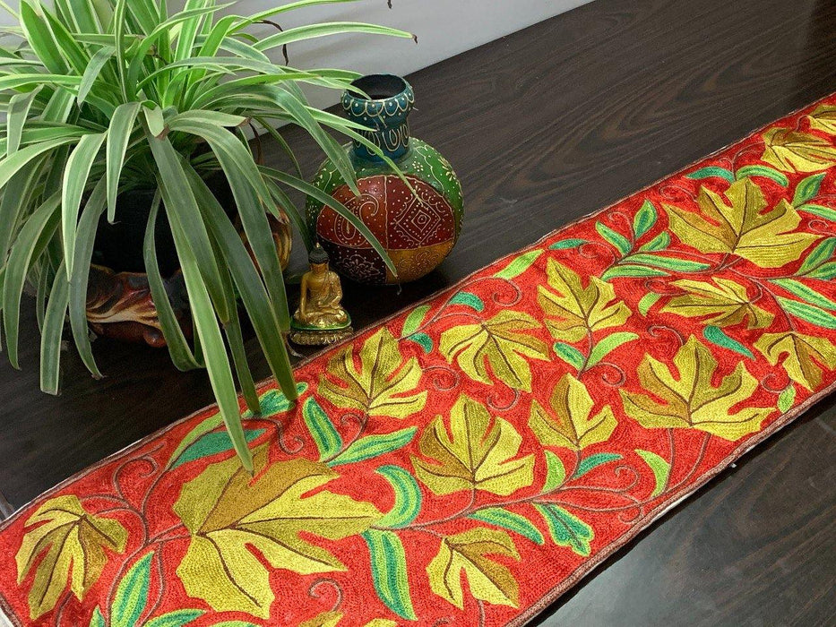 IndicHues Handmade Hand Embroidered With Silk Thread Crewel Work 1x4 feet Table Runner From Kashmir - IndicHues