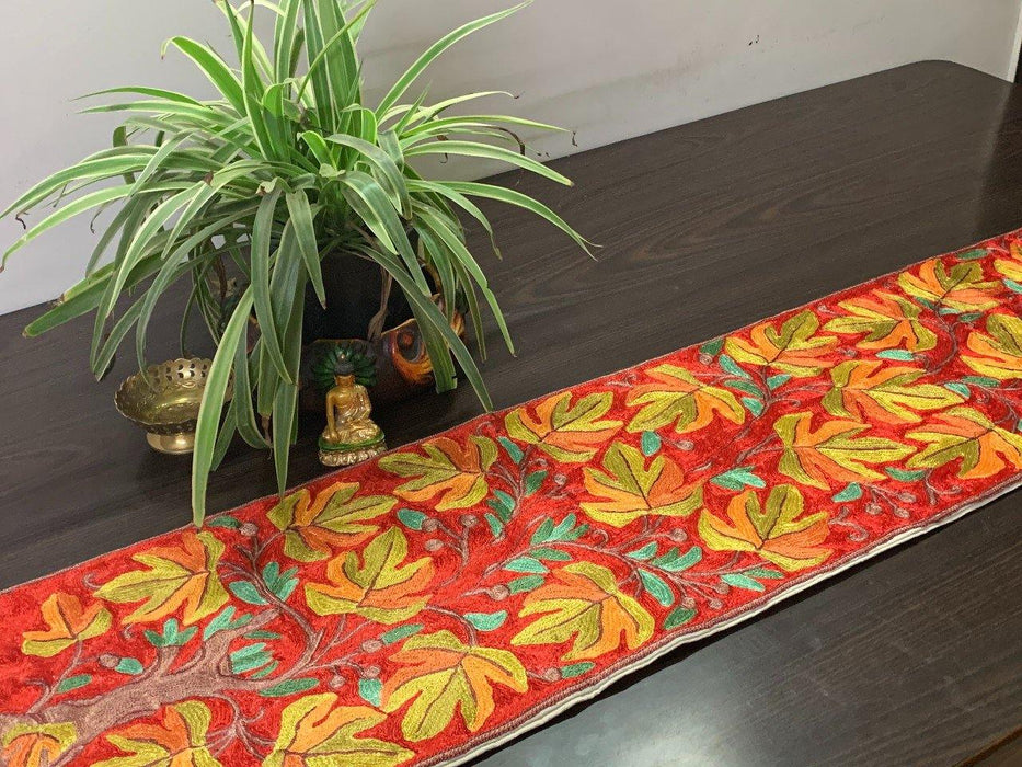 IndicHues Handmade Hand Embroidered With Silk Thread Crewel Work 1x4 feet Table Runner From Kashmir - IndicHues