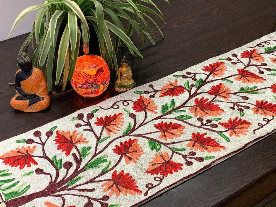 IndicHues Handmade Hand Embroidered With Silk Thread Crewel Work 1x4 feet Table Runner From Kashmir - IndicHues