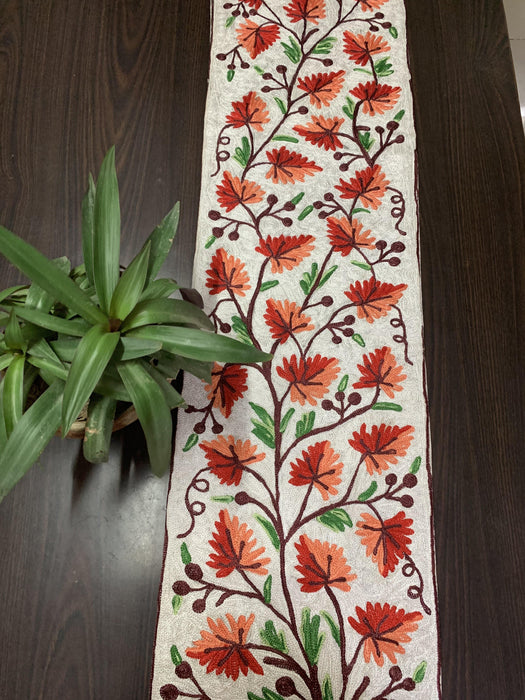 IndicHues Handmade Hand Embroidered With Silk Thread Crewel Work 1x4 feet Table Runner From Kashmir - IndicHues