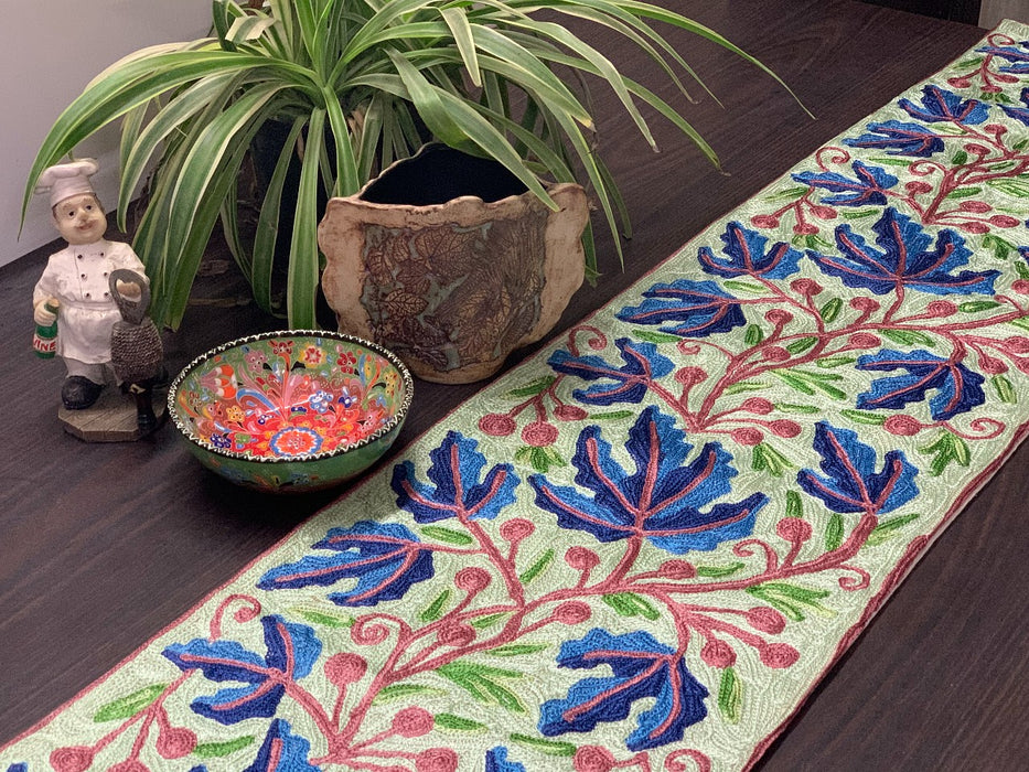 IndicHues Embroidered With Silk Thread Crewel Work Table Runner From Kashmir