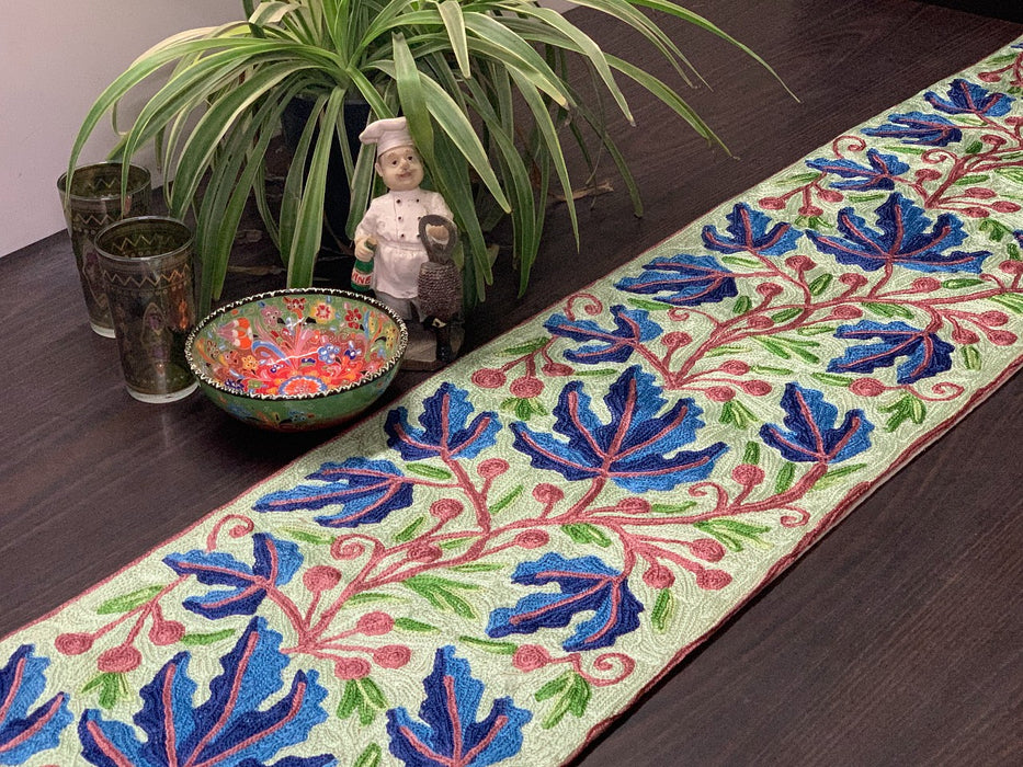 IndicHues Embroidered With Silk Thread Crewel Work Table Runner From Kashmir