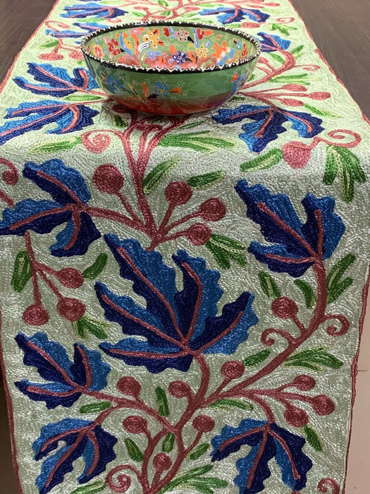 IndicHues Embroidered With Silk Thread Crewel Work Table Runner From Kashmir