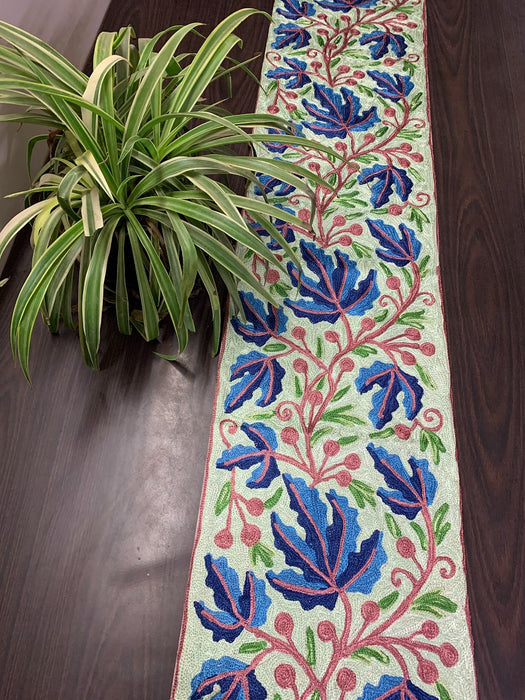 IndicHues Embroidered With Silk Thread Crewel Work Table Runner From Kashmir