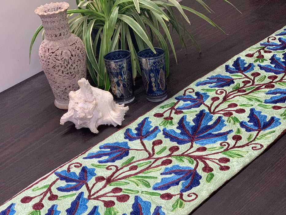 IndicHues Embroidered With Silk Thread Crewel Work Table Runner From Kashmir