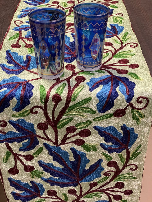 IndicHues Embroidered With Silk Thread Crewel Work Table Runner From Kashmir