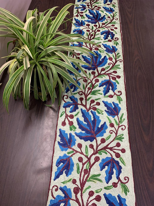 IndicHues Embroidered With Silk Thread Crewel Work Table Runner From Kashmir